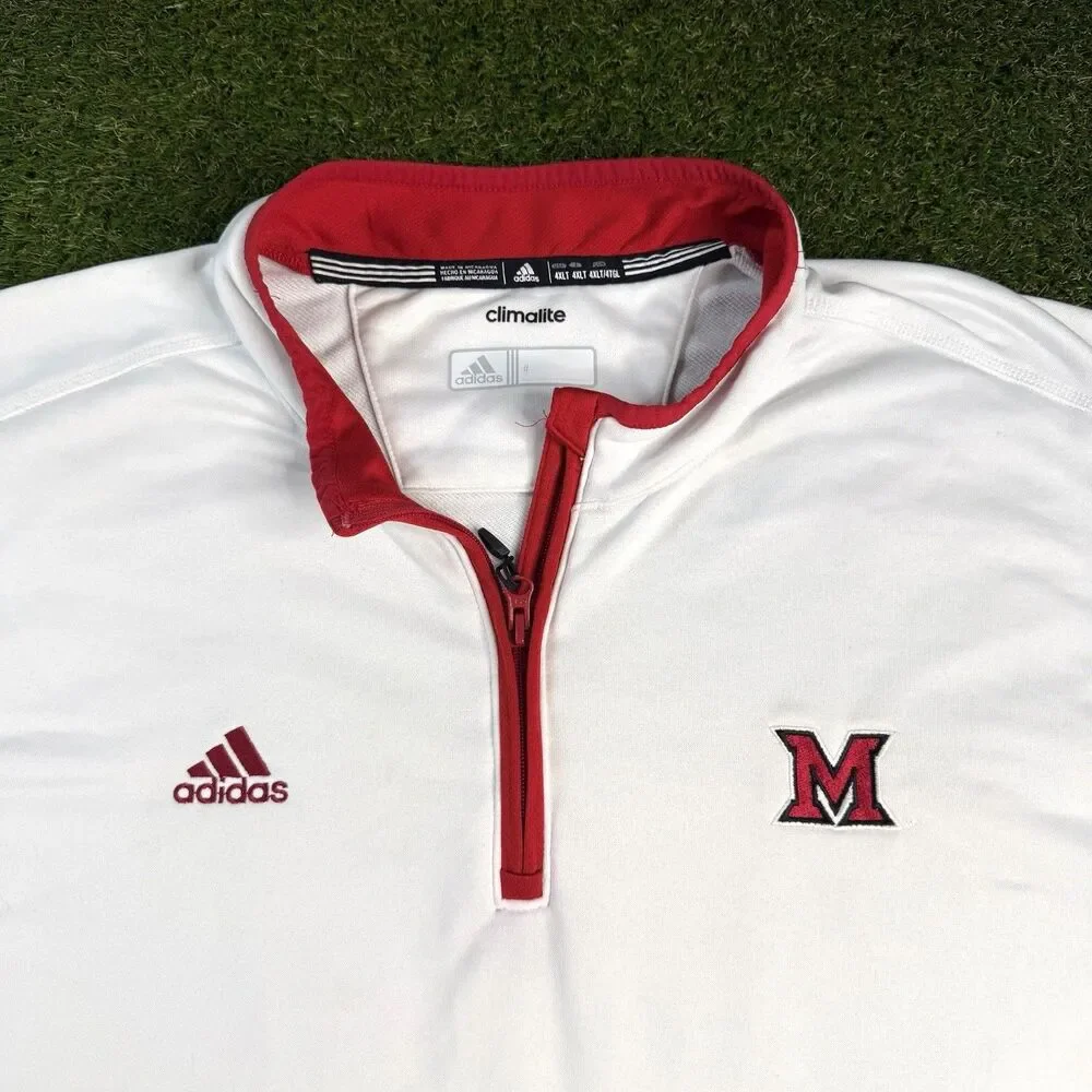 Adidas Miami Ohio RedHawks 1/2 Zip Warm Up Shirt Men’s 4XLT White Climalite Y2K